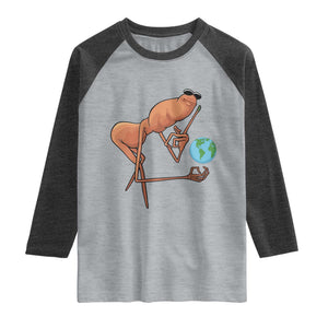 Happy Earth Day Raglan Shirt Funny Marcus The Worm Eco Friendly TS14 Heather Gray Heather Charcoal Print Your Wear