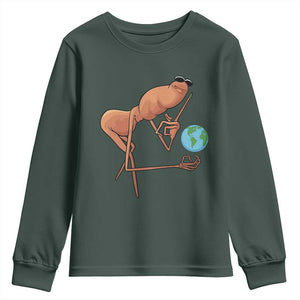 Happy Earth Day Youth Sweatshirt Funny Marcus The Worm Eco Friendly TS14 Dark Forest Green Print Your Wear
