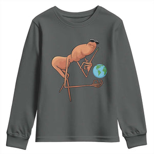 Happy Earth Day Youth Sweatshirt Funny Marcus The Worm Eco Friendly TS14 Dark Heather Print Your Wear