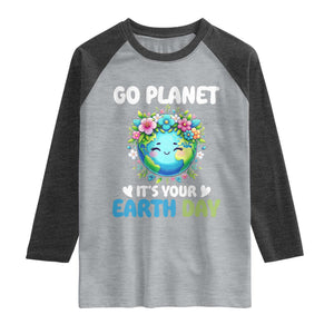 Go Planet It's Your Earth Day Raglan Shirt Funny Sarcastic Nature Lover TS14 Heather Gray Heather Charcoal Print Your Wear