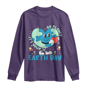 Go Planet It's Your Earth Day Long Sleeve Shirt Cute Nature Lover Heart Earth TS14 Purple Print Your Wear