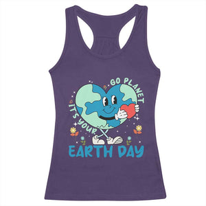 Go Planet It's Your Earth Day Racerback Tank Top Cute Nature Lover Heart Earth TS14 Purple Print Your Wear