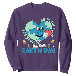 Go Planet It's Your Earth Day Sweatshirt Cute Nature Lover Heart Earth TS14 Purple Print Your Wear