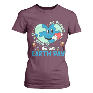 Go Planet It's Your Earth Day T Shirt For Women Cute Nature Lover Heart Earth TS14 Maroon Print Your Wear