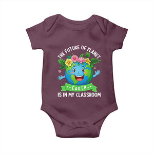 The Future Of Planet Is In My Classroom Baby Onesie Cute Earth with Floral Earth Day TS14 Maroon Print Your Wear