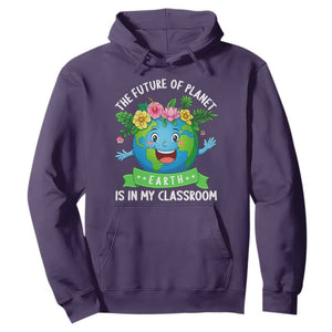 The Future Of Planet Is In My Classroom Hoodie Cute Earth with Floral Earth Day TS14 Purple Print Your Wear