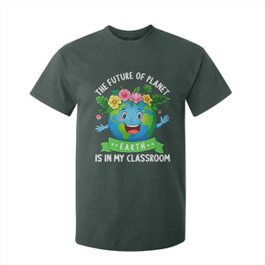 The Future Of Planet Is In My Classroom T Shirt For Kid Cute Earth with Floral Earth Day TS14 Dark Forest Green Print Your Wear