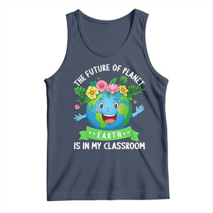 The Future Of Planet Is In My Classroom Tank Top Cute Earth with Floral Earth Day TS14 Navy Print Your Wear
