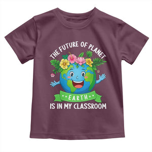 The Future Of Planet Is In My Classroom Toddler T Shirt Cute Earth with Floral Earth Day TS14 Maroon Print Your Wear