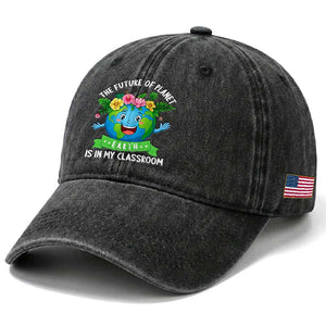 The Future Of Planet Is In My Classroom Washed Cotton Baseball Cap Cute Earth with Floral Earth Day TS14 Print Your Wear