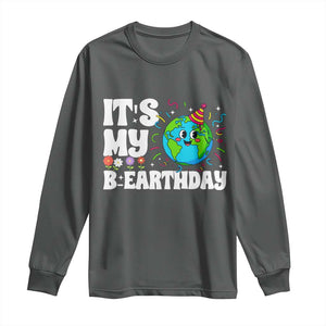 Earth Day Birthday Long Sleeve Shirt April 22 Nature Lover Eco Birthday Party Gift TS14 Dark Heather Print Your Wear