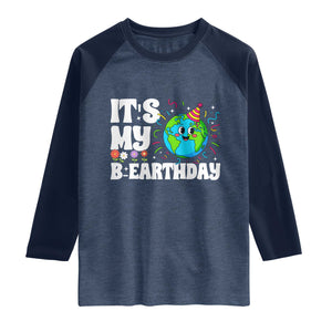 Earth Day Birthday Raglan Shirt April 22 Nature Lover Eco Birthday Party Gift TS14 Heather Denim Navy Print Your Wear