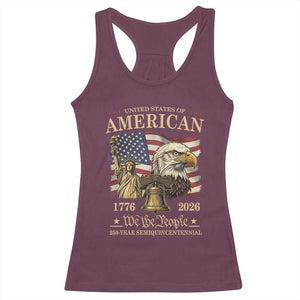 USA 250th Anniversary Racerback Tank Top America 1776-2026 Patriotic Eagle Liberty Bell TS14 Maroon Print Your Wear