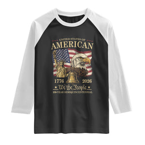 USA 250th Anniversary Raglan Shirt America 1776-2026 Patriotic Eagle Liberty Bell TS14 Black White Print Your Wear