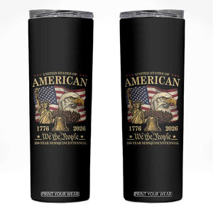 USA 250th Anniversary Skinny Tumbler America 1776-2026 Patriotic Eagle Liberty Bell TS14 Black Print Your Wear