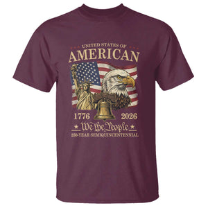 USA 250th Anniversary T Shirt America 1776-2026 Patriotic Eagle Liberty Bell TS14 Maroon Print Your Wear