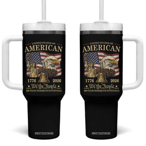 USA 250th Anniversary Tumbler With Handle America 1776-2026 Patriotic Eagle Liberty Bell TS14 One Size: 40 oz Black Print Your Wear