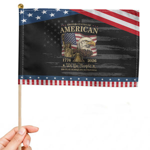 USA 250th Anniversary Patriotic Handheld Flag America 1776-2026 Patriotic Eagle Liberty Bell TS14 Distressed 8.2" × 5.5" Black Blue Print Your Wear