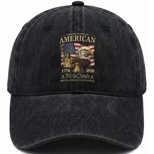 USA 250th Anniversary Washed Cotton Baseball Cap America 1776-2026 Patriotic Eagle Liberty Bell TS14 Print Your Wear
