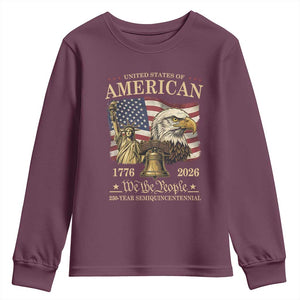 USA 250th Anniversary Youth Sweatshirt America 1776-2026 Patriotic Eagle Liberty Bell TS14 Maroon Print Your Wear