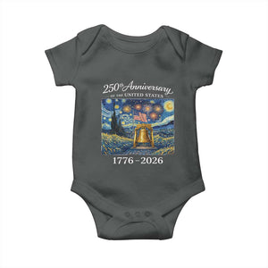 USA 250th Anniversary Baby Onesie Liberty Bell 17762026 Patriotic American Flag Starry Night TS14 Dark Heather Print Your Wear
