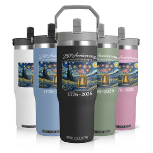 USA 250th Anniversary Flip Straw Tumbler Liberty Bell 17762026 Patriotic American Flag Starry Night TS14 Print Your Wear