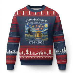 USA 250th Anniversary Ugly Christmas Sweater Liberty Bell 17762026 Patriotic American Flag Starry Night TS14 Navy Red Print Your Wear