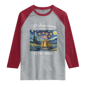 USA 250th Anniversary Raglan Shirt Liberty Bell 17762026 Patriotic American Flag Starry Night TS14 Heather Gray Heather Red Print Your Wear