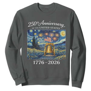 USA 250th Anniversary Sweatshirt Liberty Bell 17762026 Patriotic American Flag Starry Night TS14 Dark Heather Print Your Wear