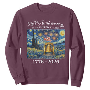 USA 250th Anniversary Sweatshirt Liberty Bell 17762026 Patriotic American Flag Starry Night TS14 Maroon Print Your Wear