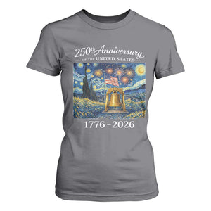 USA 250th Anniversary T Shirt For Women Liberty Bell 17762026 Patriotic American Flag Starry Night TS14 Charcoal Print Your Wear