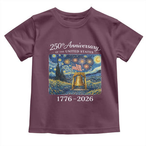 USA 250th Anniversary Toddler T Shirt Liberty Bell 17762026 Patriotic American Flag Starry Night TS14 Maroon Print Your Wear