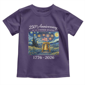 USA 250th Anniversary Toddler T Shirt Liberty Bell 17762026 Patriotic American Flag Starry Night TS14 Purple Print Your Wear
