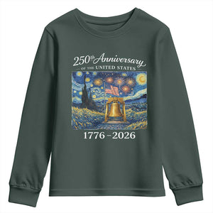 USA 250th Anniversary Youth Sweatshirt Liberty Bell 17762026 Patriotic American Flag Starry Night TS14 Dark Forest Green Print Your Wear