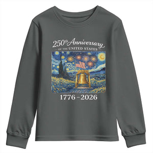 USA 250th Anniversary Youth Sweatshirt Liberty Bell 17762026 Patriotic American Flag Starry Night TS14 Dark Heather Print Your Wear