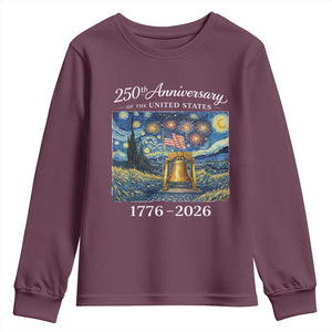 USA 250th Anniversary Youth Sweatshirt Liberty Bell 17762026 Patriotic American Flag Starry Night TS14 Maroon Print Your Wear