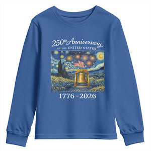 USA 250th Anniversary Youth Sweatshirt Liberty Bell 17762026 Patriotic American Flag Starry Night TS14 Royal Blue Print Your Wear