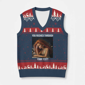You Rushed Through Your Test V-Neck Knit Sweater Vest Funny Test Day Teacher Meme TS14 Navy Red Print Your Wear