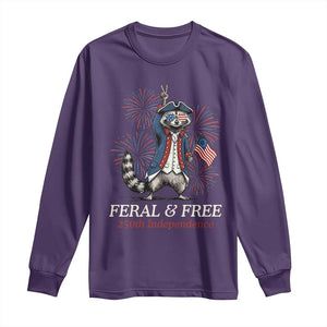 Feral and Free Funny Raccoon 4th of July Long Sleeve Shirt USA 250 Years Freedom Independence Anniversary Gift TS14 Purple Print Your Wear