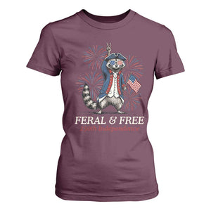 Feral and Free Funny Raccoon 4th of July T Shirt For Women USA 250 Years Freedom Independence Anniversary Gift TS14 Maroon Print Your Wear