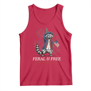 Feral and Free Funny Raccoon 4th of July Tank Top USA 250 Years Freedom Independence Anniversary Gift TS14 Red Print Your Wear