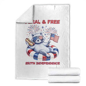 Feral and Free Funny Raccoon 4th of July Throw Blanket 250 Years Of Freedom TS14 White Print Your Wear