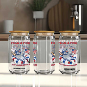 Feral and Free Funny Raccoon 4th of July Glass Can 250 Years Of Freedom TS14 Print Your Wear