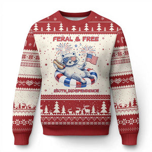 Feral and Free Funny Raccoon 4th of July Ugly Christmas Sweater 250 Years Of Freedom TS14 Beige Red Print Your Wear