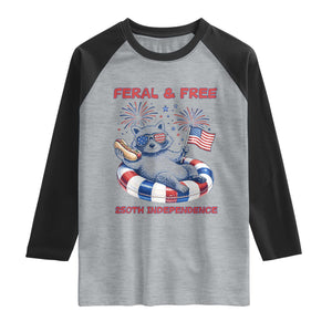 Feral and Free Funny Raccoon 4th of July Raglan Shirt 250 Years Of Freedom TS14 Heather Gray Black Print Your Wear