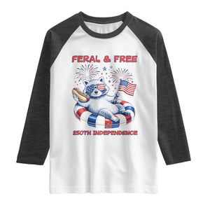 Feral and Free Funny Raccoon 4th of July Raglan Shirt 250 Years Of Freedom TS14 White Heather Charcoal Print Your Wear