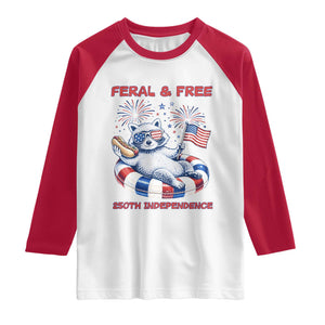 Feral and Free Funny Raccoon 4th of July Raglan Shirt 250 Years Of Freedom TS14 White Red Print Your Wear