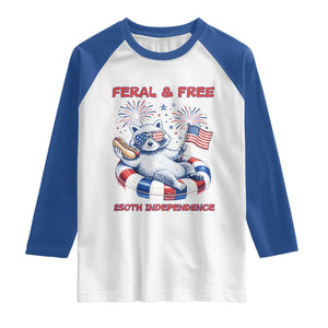 Feral and Free Funny Raccoon 4th of July Raglan Shirt 250 Years Of Freedom TS14 White Royal Print Your Wear