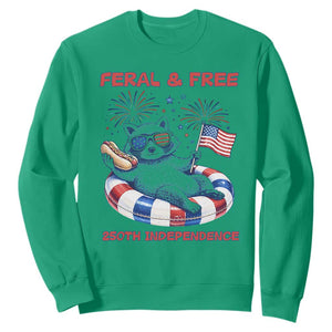 Feral and Free Funny Raccoon 4th of July Sweatshirt 250 Years Of Freedom TS14 Irish Green Print Your Wear
