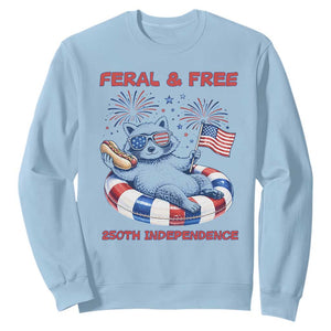 Feral and Free Funny Raccoon 4th of July Sweatshirt 250 Years Of Freedom TS14 Light Blue Print Your Wear